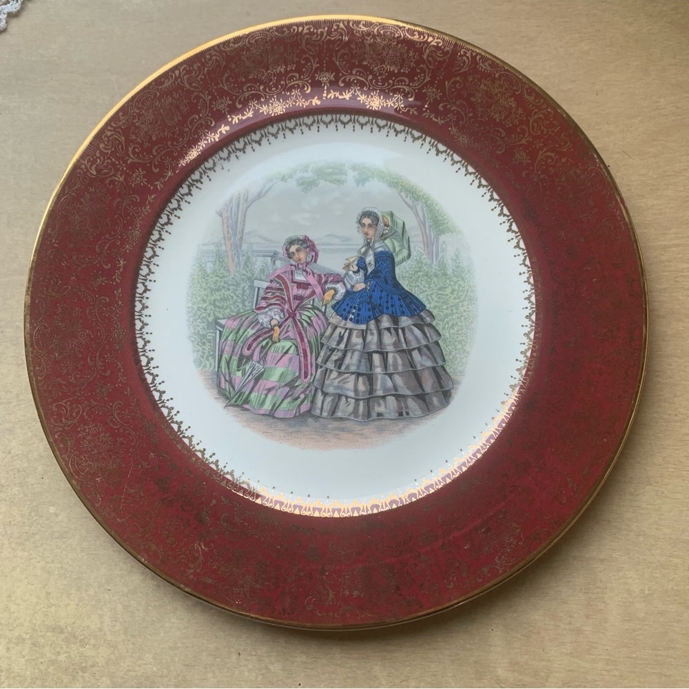Vintage Plate Century by Salem USA Victorian Ladies  Burgundy Rim 23K Gold Trim
